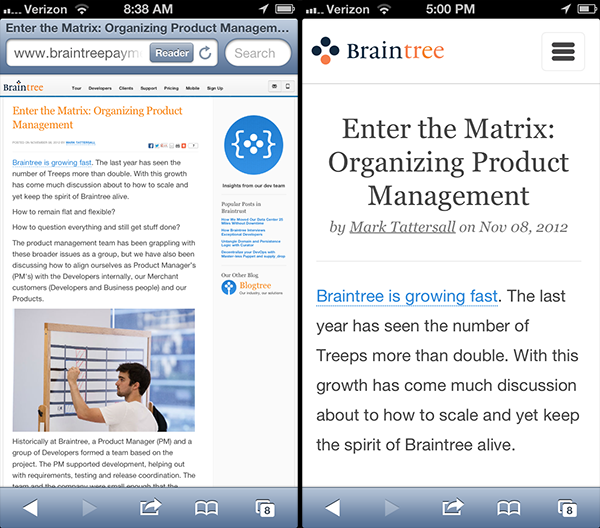 Braintree responsive mobile blog