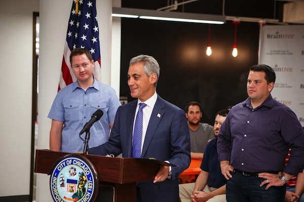 Mayor Emanuel speaking at press conference